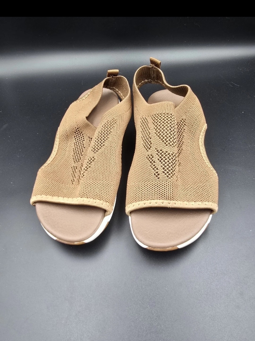 Comfort Knit Open-Toe Sandals - Tan